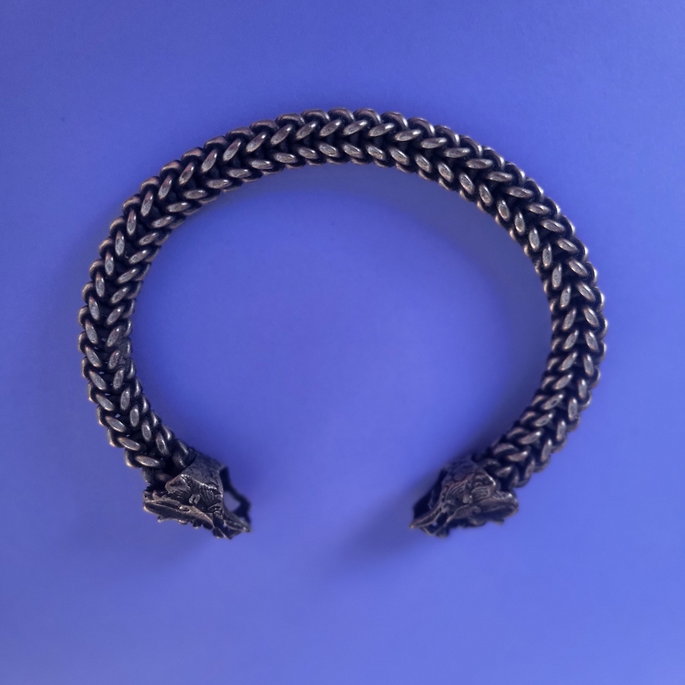 Silver-Black Double Headed Dragon Bracelet